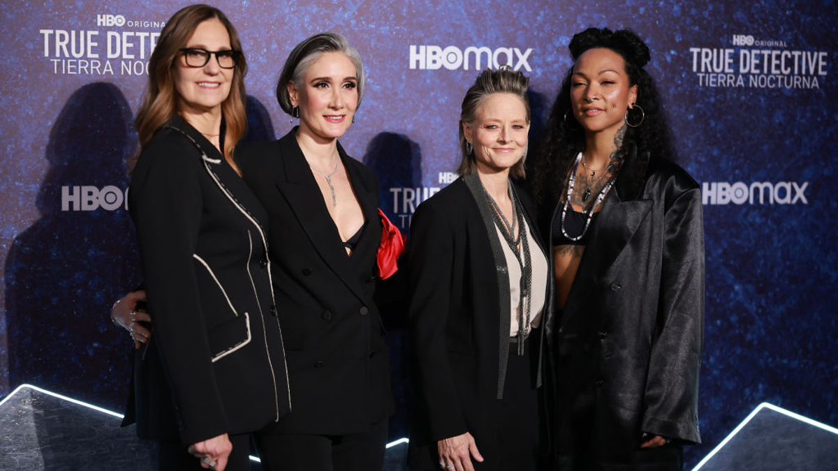 Mari Jo Winkler, Issa Lopez, Jodie Foster, Kali Reis and Casey Bloys pose during the blue carpet for the series 'True Detective: Night Country' at Cineteca Nacional on January 11, 2024 in Mexico City, Mexico. 