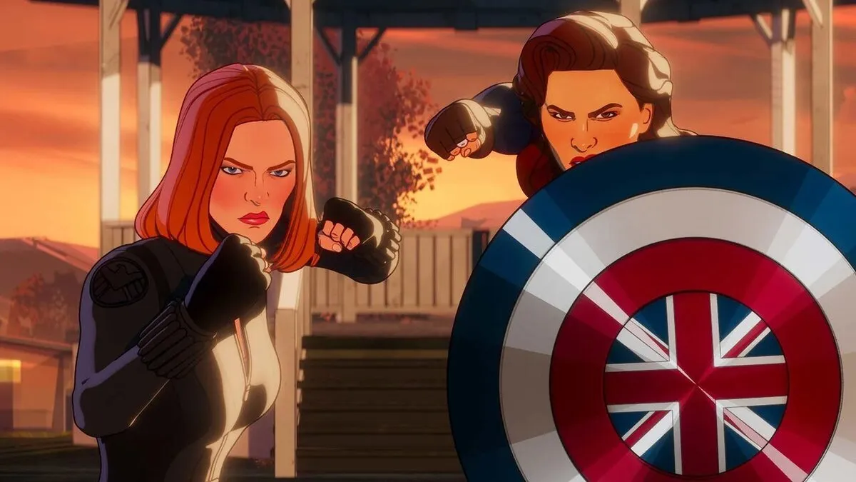 Black Widow and Captain Carter raise their fists in unison in What If...? season 2. 