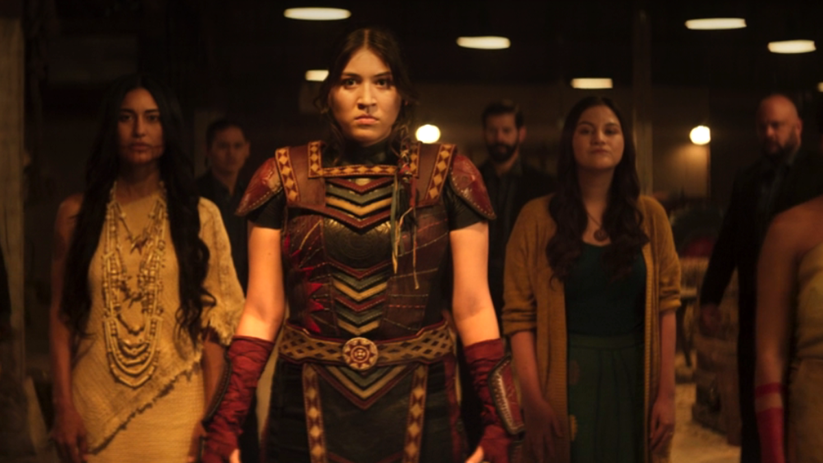 Maya Lopez (Alaqua Cox) is flanked by the spirits of her ancestors in the Echo finale.
