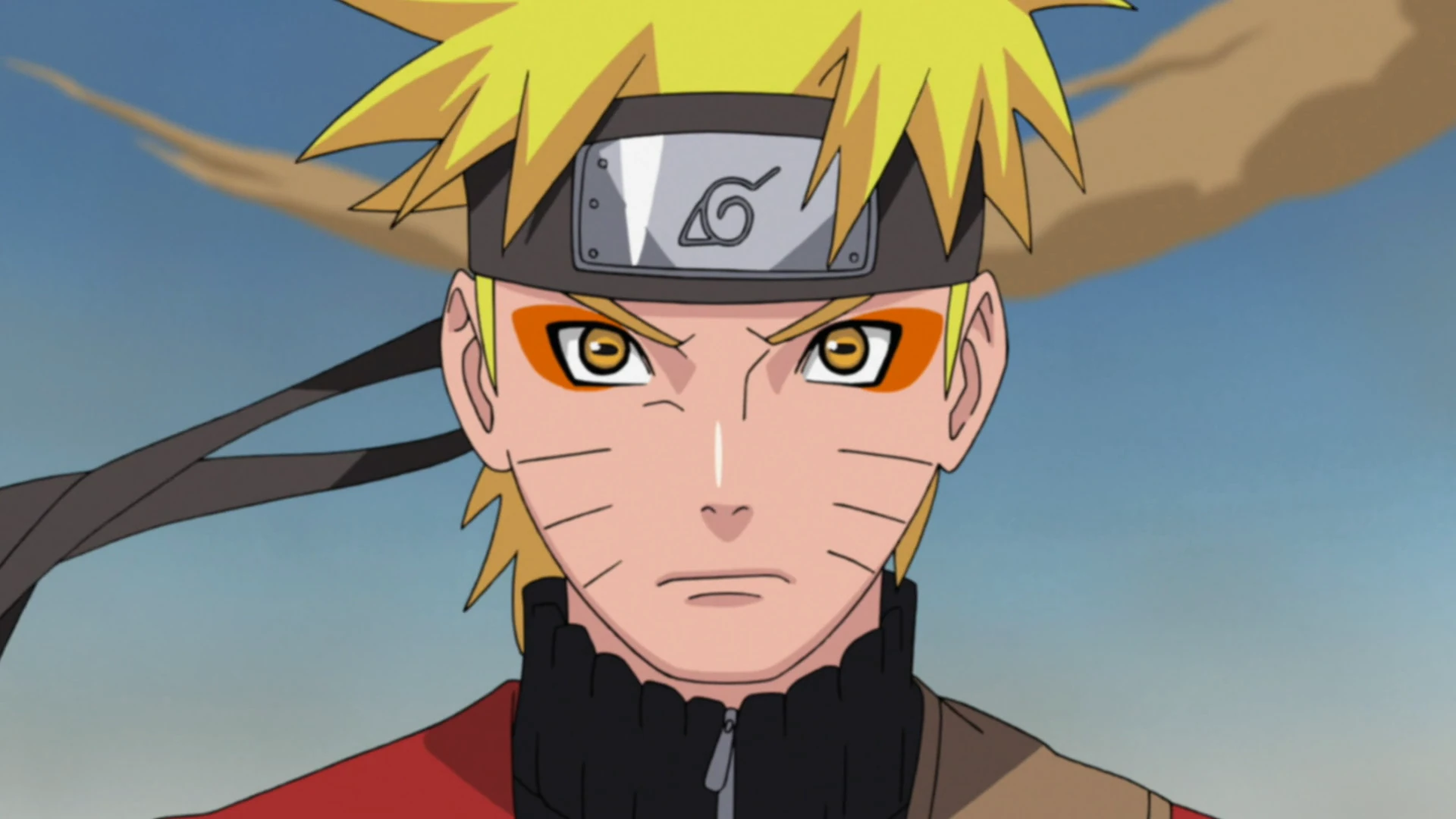 Naruto is looking straight ahead at the camera. 