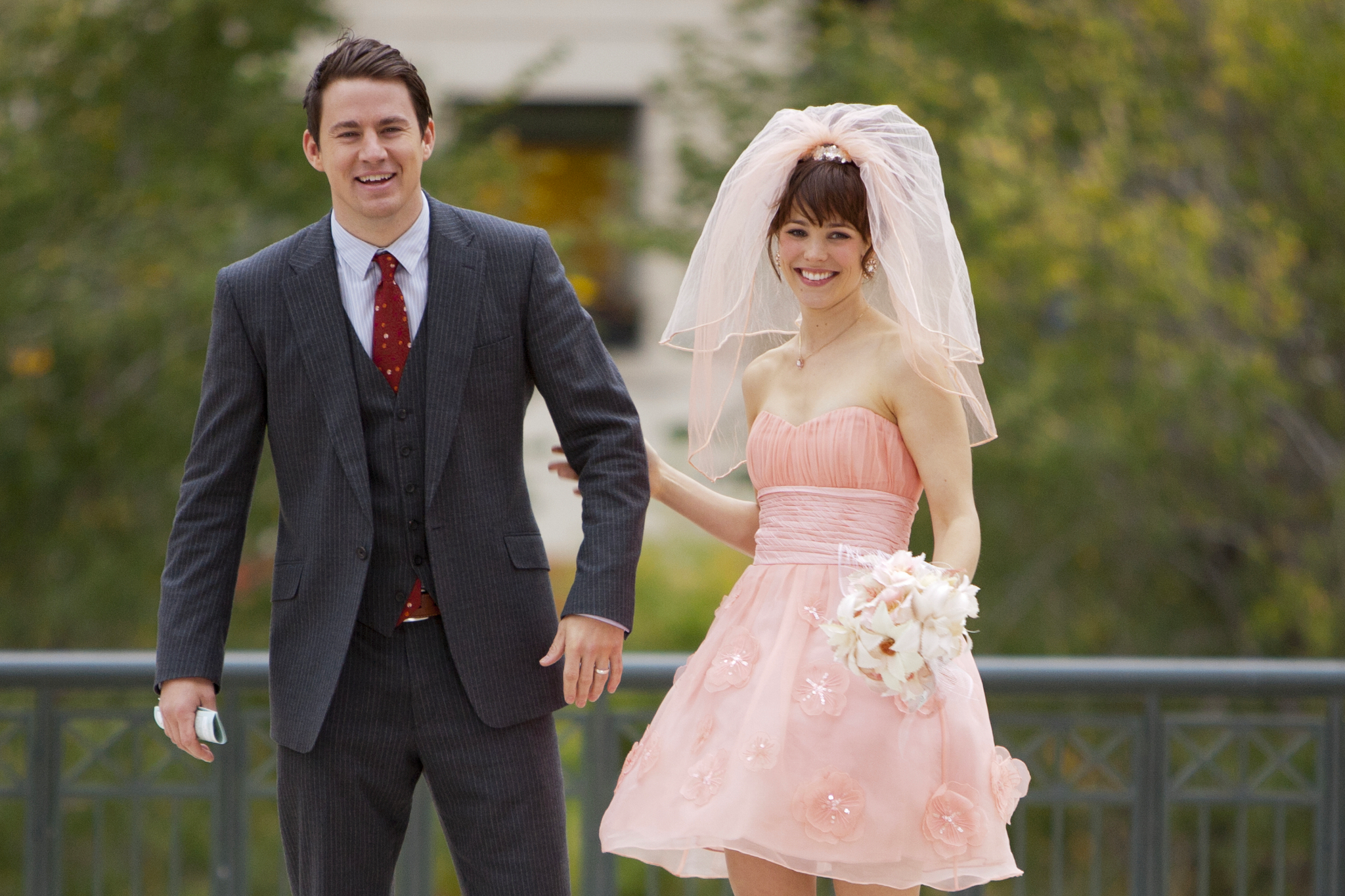 Paige and Leo are smiling on their wedding day in The Vow.