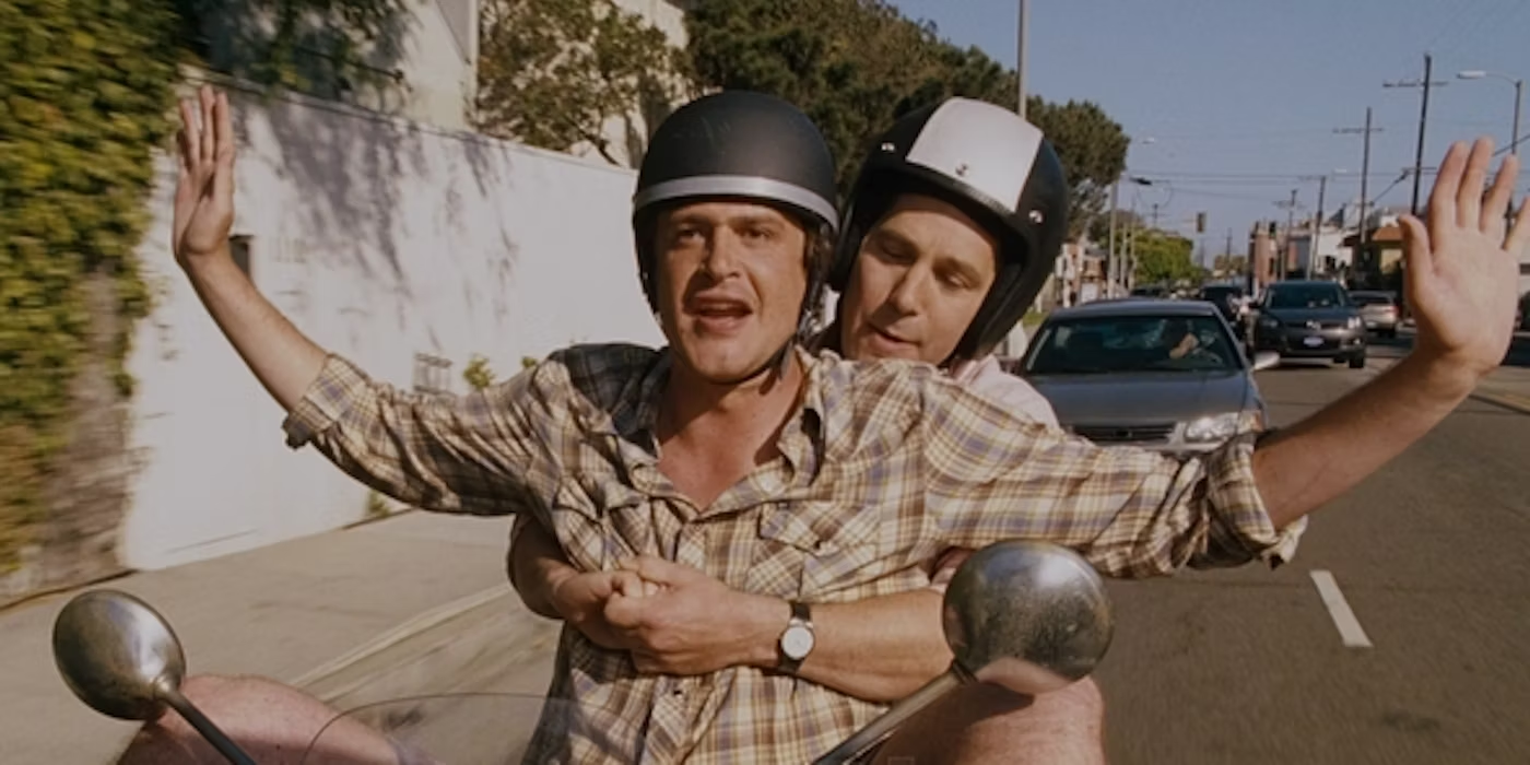 Cal and Jacob are riding on a motorcycle in I Love You, Man.