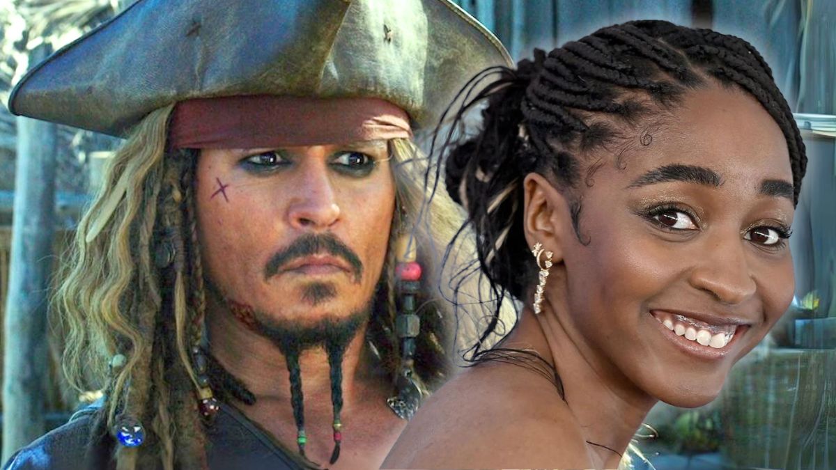 Ayo Edebiri superimposed over Jack Sparrow from Pirates of the Caribbean: Dead Men Tell No Tales