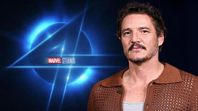 Pedro Pascal attends 'The Forge' experience inspired by the Star Wars series The Mandalorian in February 2023/Marvel Studios Fantastic Four logo
