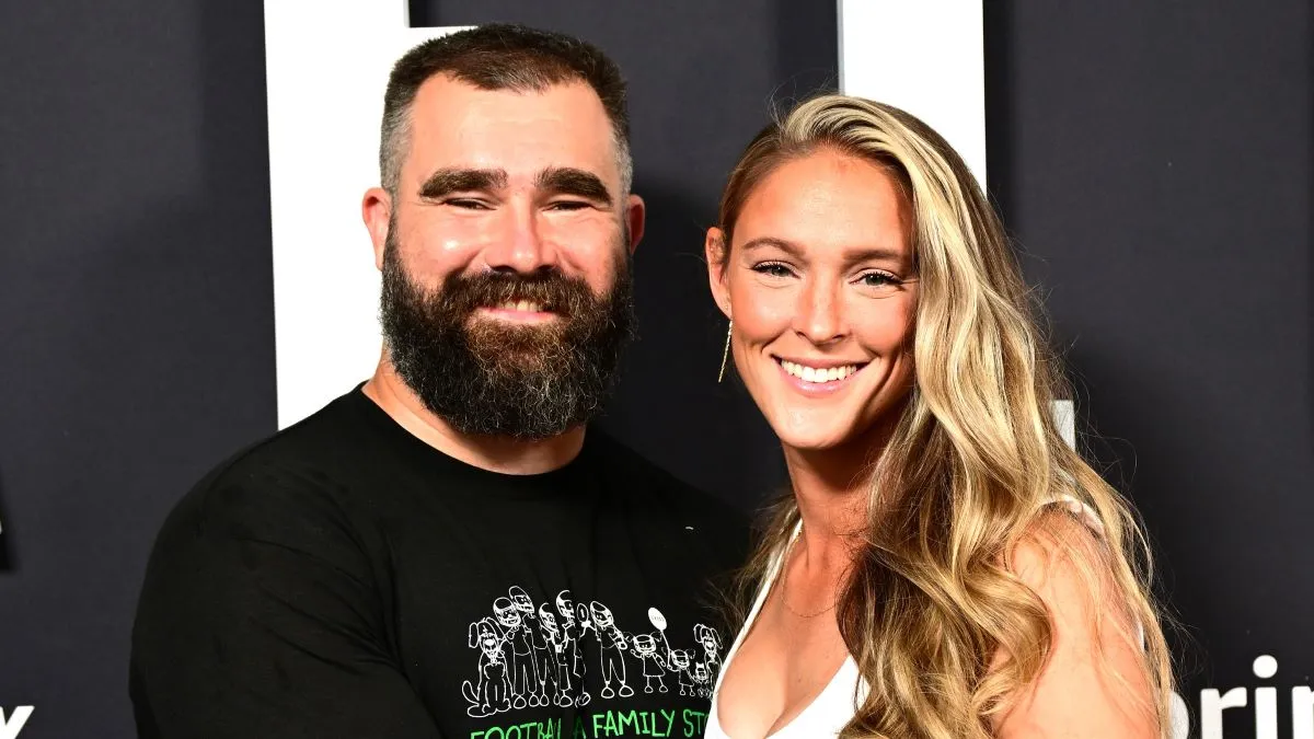 Jason Kelce and Kylie Kelce attend Thursday Night Football Presents The World Premiere of "Kelce" on September 08, 2023 in Philadelphia, Pennsylvania. (Photo by Lisa Lake/Getty Images for Prime Video)