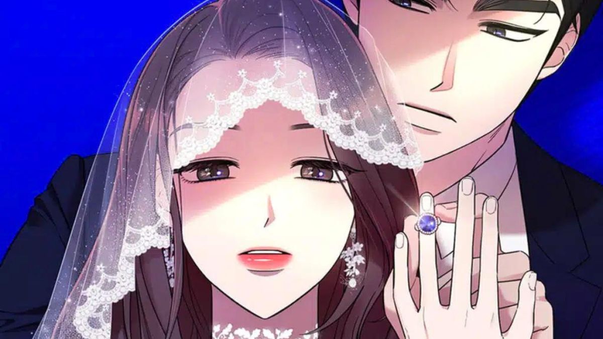 Minhwan looking ominous as he puts a ring on Sumin's finger in Marry My Husband webtoon