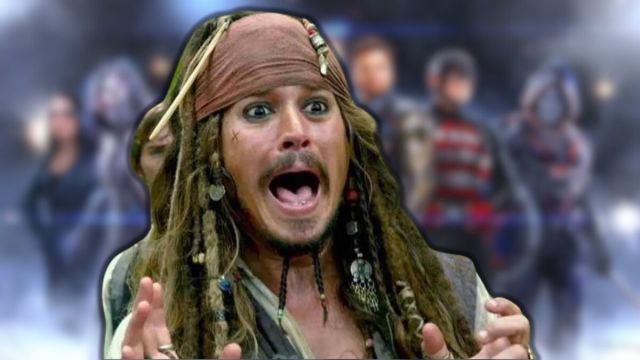 Jack Sparrow screaming superimposed over a blurred image of Marvel's Thunderbolts