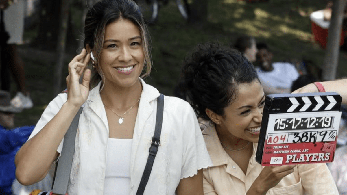 Gina Rodriguez and Liza Koshy on the set of 'Players'