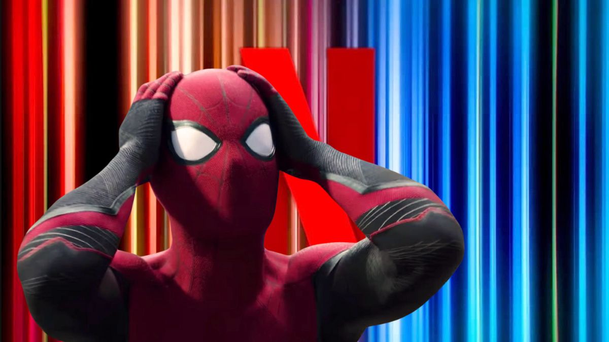 Spider-Man looking shocked superimposed over the Netflix opening screen