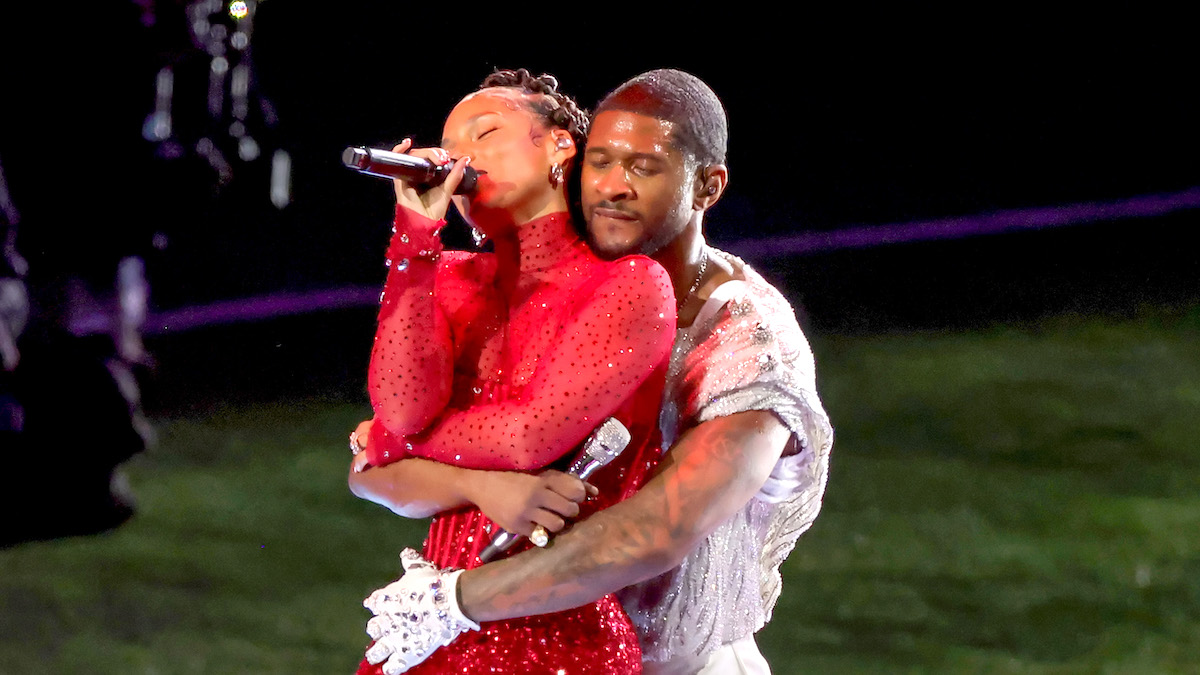 Usher and Alicia Keys performing together at the 2024 Super Bowl
