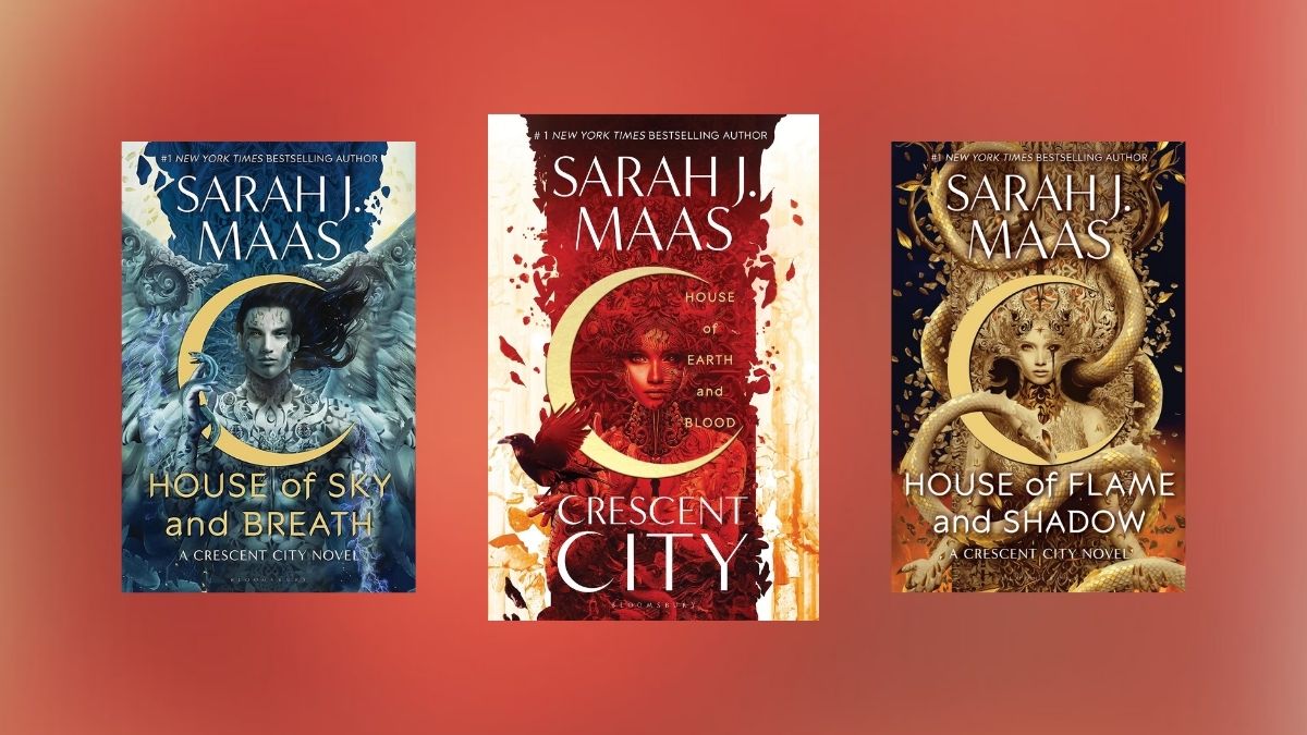 The covers of the first three books in Sarah J. Maas' Crescent City series.
