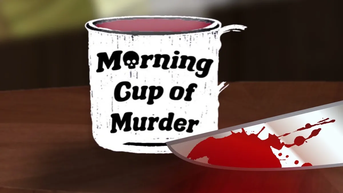 Morning Cup Podcast Promo- Cup of offee with a knife