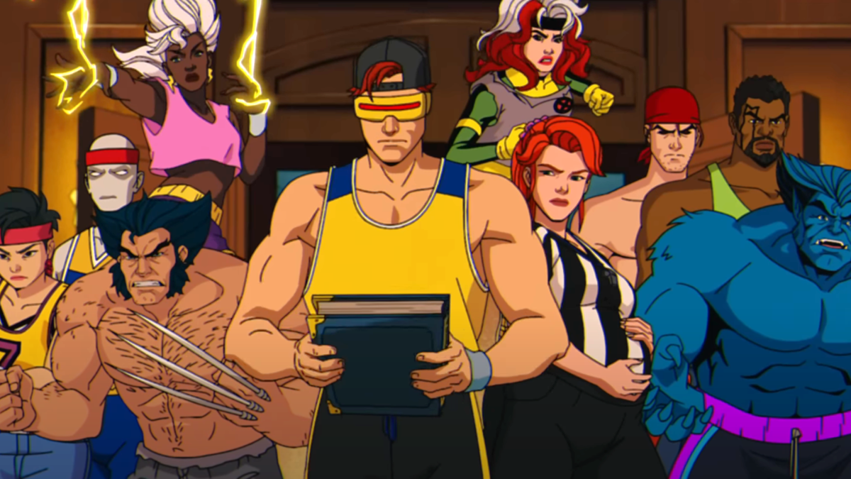 A equipe X_Men com seus equipamentos esportivos dos anos 90 no trailer de X-Men '97
