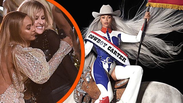 Photo montage of the cover of Beyoncé's new album 'Cowboy Carter' and her performance with the Dixie Chicks at the 2016 Country Music Awards.