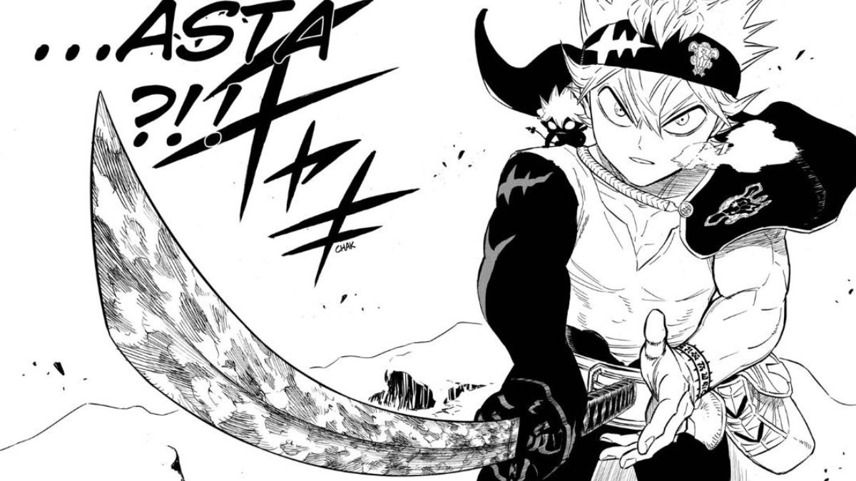 Asta holding a word manga panel
