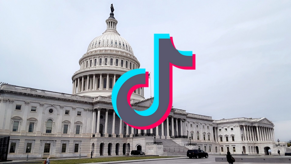 Image of the U.S. Congress building with the TikTOk symbol on top