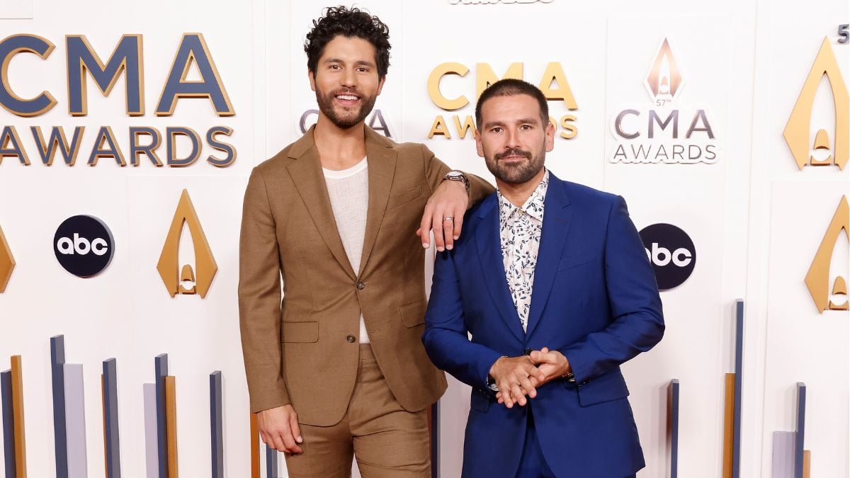 NASHVILLE, TENNESSEE - NOVEMBER 08: EDITORIAL USE ONLY: Dan Smyers and Shay Mooney attend the 2023 CMA Awards at Bridgestone Arena on November 08, 2023 in Nashville, Tennessee. (Photo by Taylor Hill/WireImage)