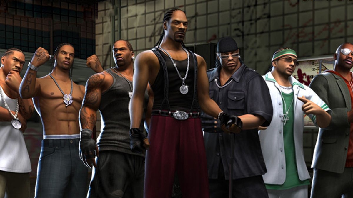Image of Snoop Dogg leading a gang of fighters in the game Def Jam: Fight for NY
