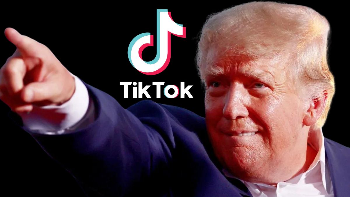 Donald Trump pointing overlaid on the TikTok logo