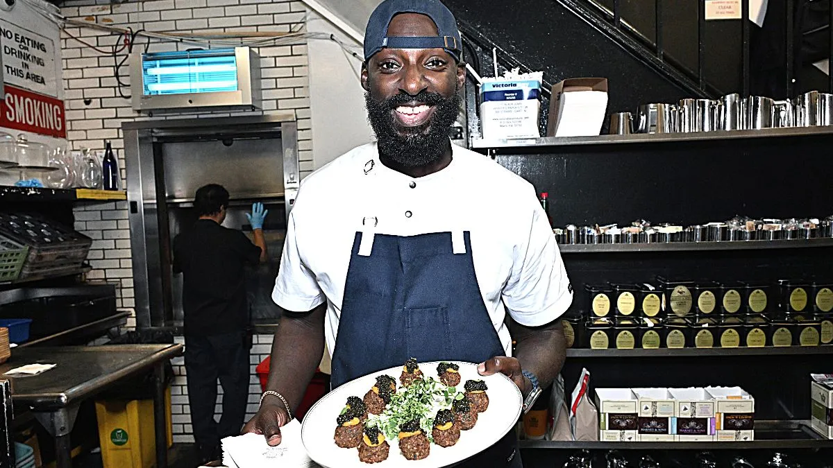 Chef Eric Adjepong attends the Food Network New York City Wine & Food Festival presented by Capital One - Dinner hosted by Antonia Lofaso, Eric Adjepong and Sylvain Delpique at The Carlyle on October 13, 2023 in New York City.