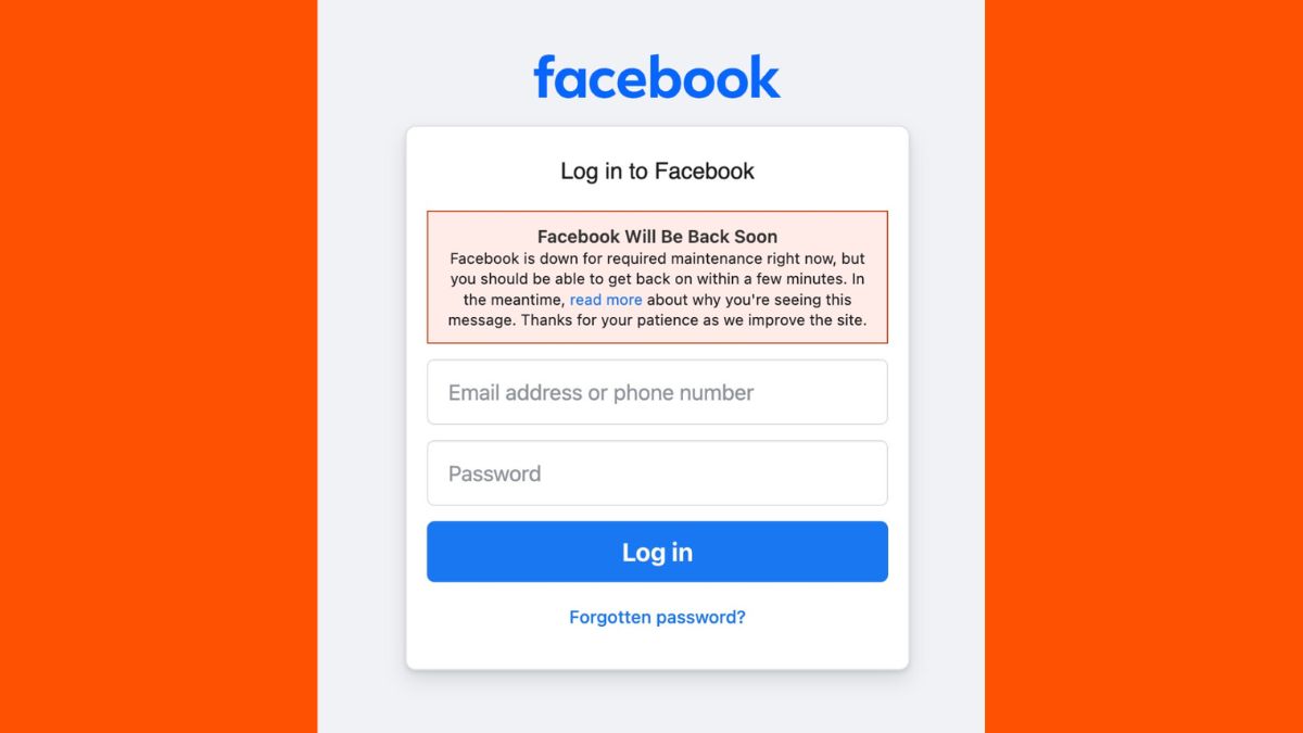 Facebook error message