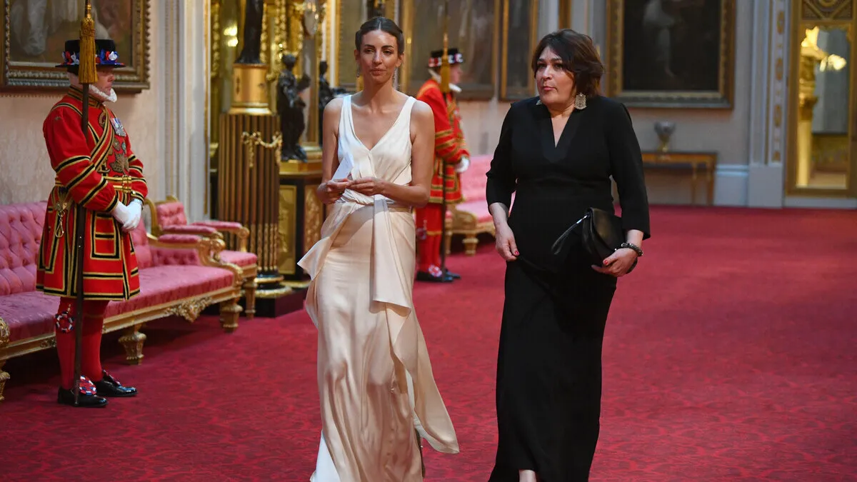Rose Hanbury (L) arrives through the East Gallery for a State Banquet at Buckingham Palace on June 3, 2019 in London, England. President Trump's three-day state visit will include lunch with the Queen, and a State Banquet at Buckingham Palace, as well as business meetings with the Prime Minister and the Duke of York, before travelling to Portsmouth to mark the 75th anniversary of the D-Day landings.