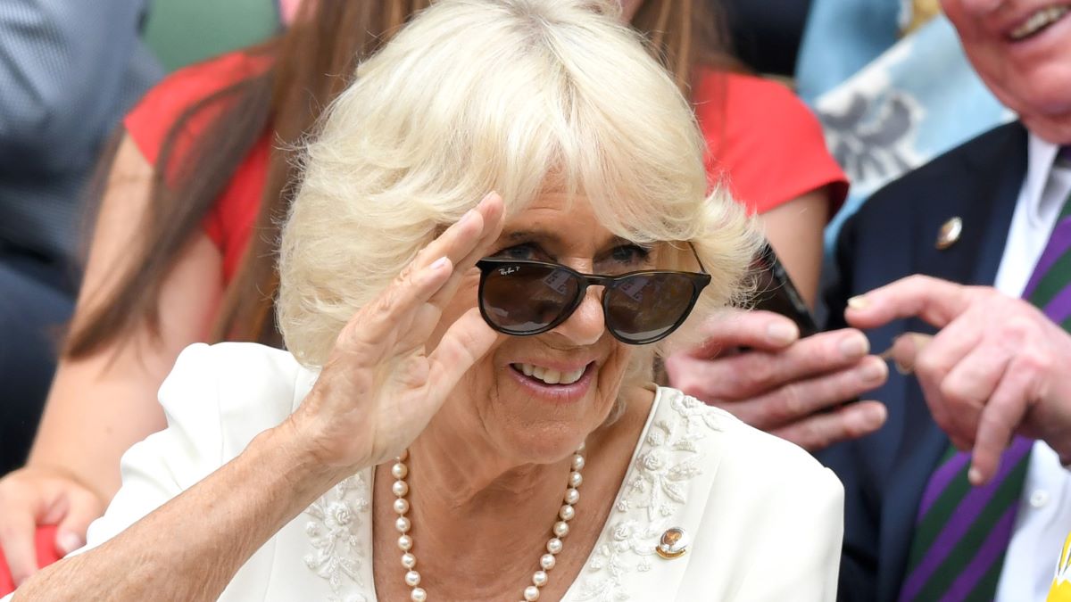Camilla, Duchess of Cornwall attends day nine of the Wimbledon Tennis Championships at All England Lawn Tennis and Croquet Club on July 10, 2019 in London, England. (Photo by Karwai Tang/Getty Images)
