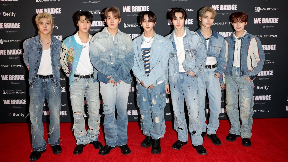 Members of the musical group Enhypen attend the We Bridge Expo at the Michelob ULTRA Arena at Mandalay Bay Resort and Casino on April 22, 2023 in Las Vegas, Nevada. (Photo by Gabe Ginsberg/Getty Images)