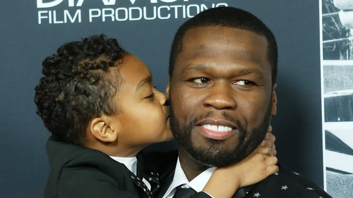 Curtis "50 Cent" Jackson and his son, Sire Jackson arrive to Los Angeles premiere of STX Films' "Den Of Thieves" held at Regal LA Live Stadium 14 on January 17, 2018 in Los Angeles, California. (Photo by Michael Tran/FilmMagic)