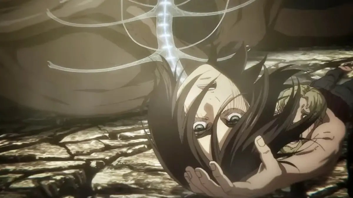 In ‘Attack On Titan,’ Zeke catches Eren’s amputated head while the Hallucigenia sticks out.