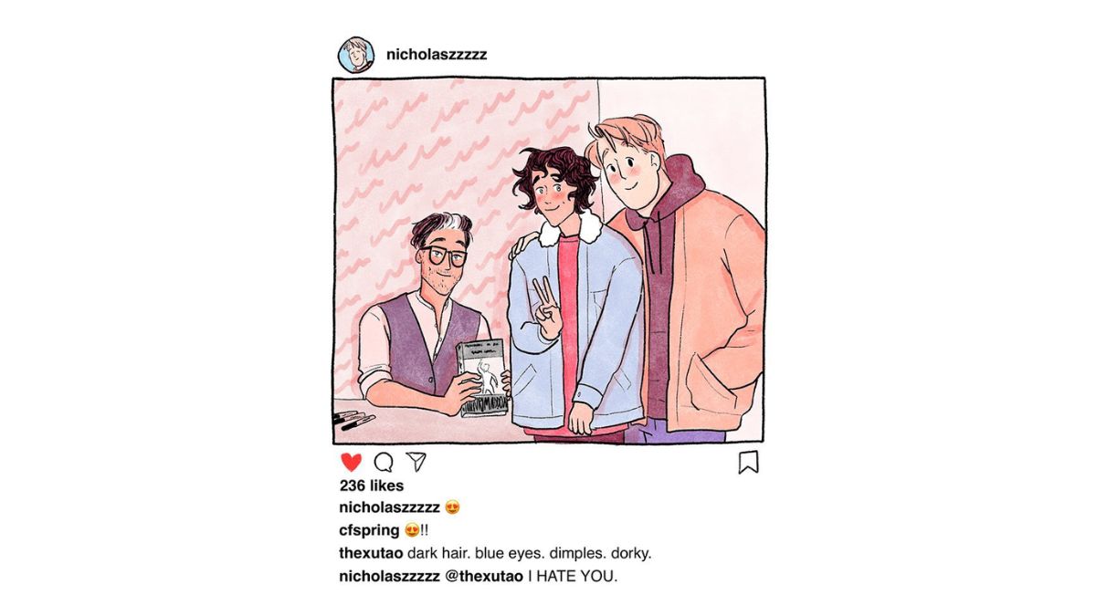 Panel from the 2021 'Heartstopper' mini-comic 'The Ethics of Infatuation Dynamics' by Lauren James and Alice Oseman.