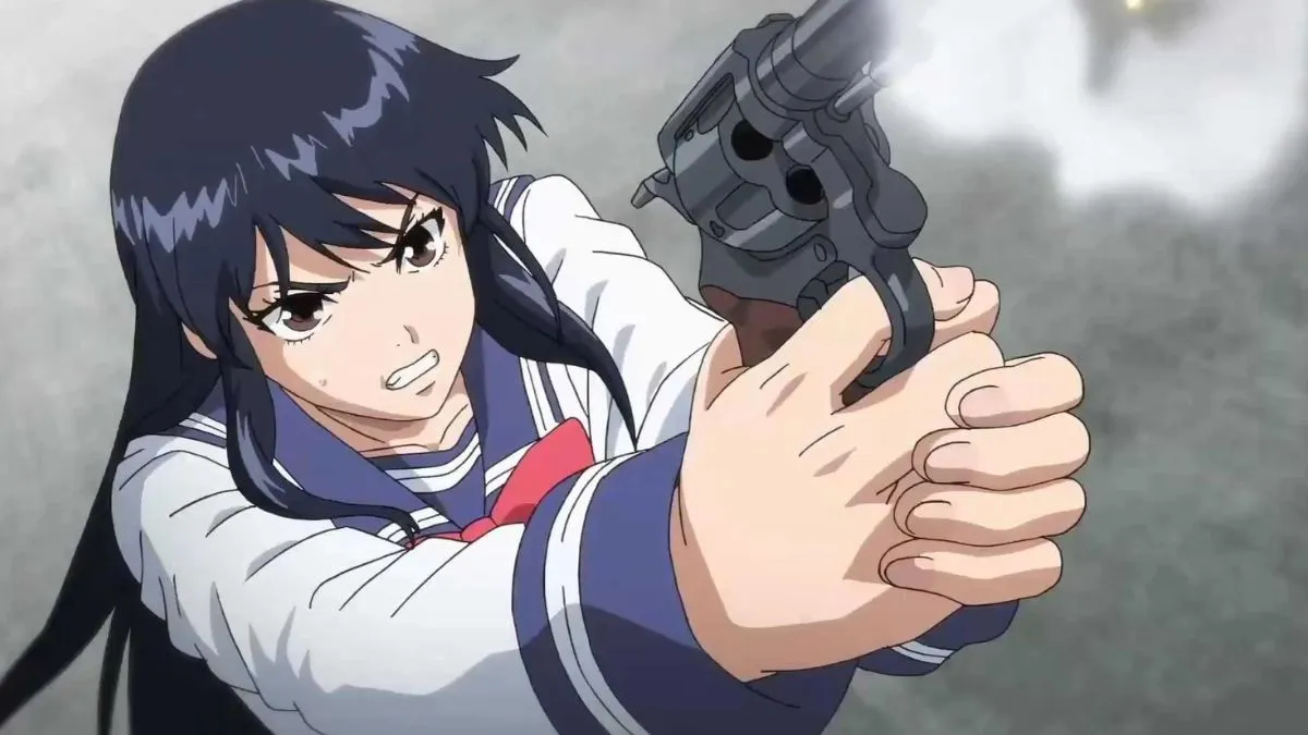 Yuri pulling the trigger of a pistol