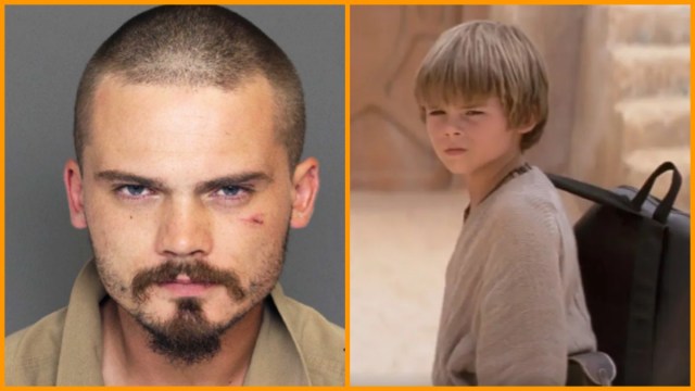 Jake Lloyd arrest mugshot in 2015/Jake Lloyd as Anakin Skywalker in Star Wars: Episode 1 - The Phantom Menace in 1999.