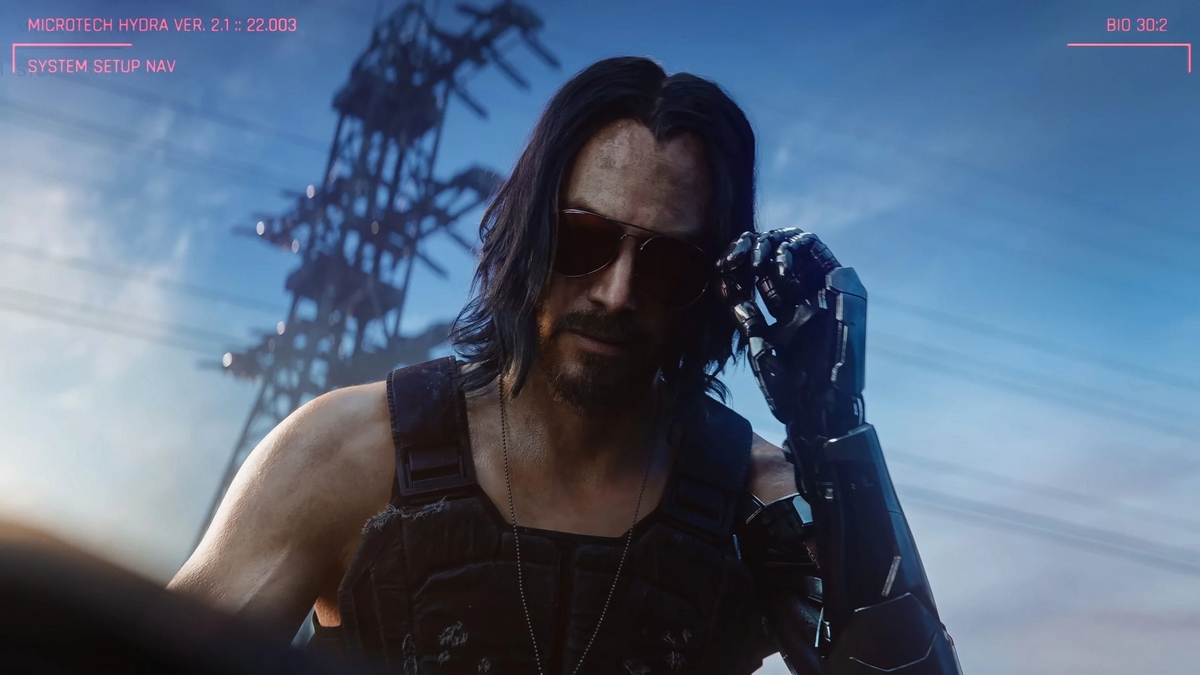 Image of Keanu Reeves as Johnny Silverhand in the game Cyberpunk 2077