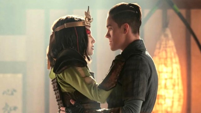 Suki and Sokka share an intimate moment in Netflix's Avatar: The Last Airbender