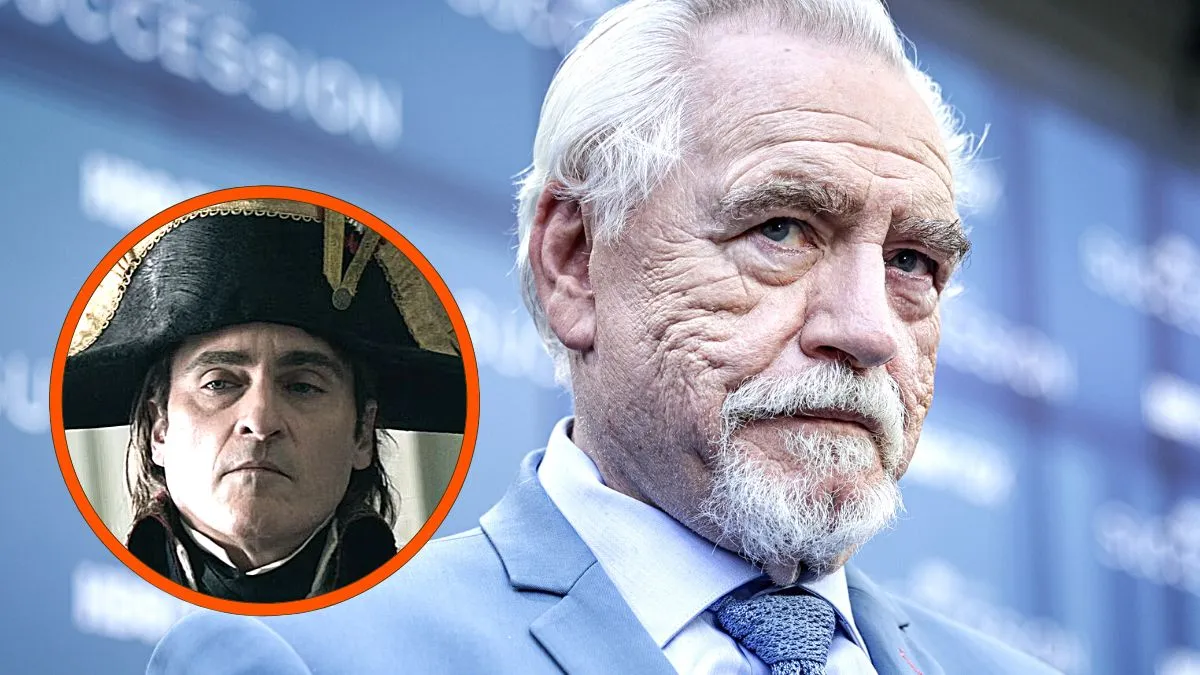 Photo motnage of British actor Brian Cox attending the HBO Max premiere of "Succession" at Academia de Cine on March 29, 2023 in Madrid, Spain and of Joaquin Phoenix in Ridley Scott's 'Napoleon'.