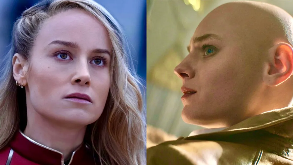 A split image of Brie Larson as Captain Marvel and Emma Corrin as Cassandra Nova, with the latter being her first appearance in the MCU movie, ‘Deadpool & Wolverine’
