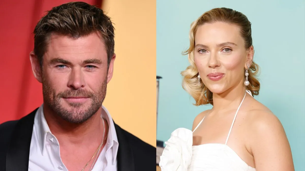Chris Hemsworth attends the 2024 Vanity Fair Oscar Party hosted by Radhika Jones at the Wallis Annenberg Center for the Performing Arts on March 10, 2024 in Beverly Hills, California/Scarlett Johansson attends the New York premiere of "Asteroid City" at Alice Tully Hall on June 13, 2023 in New York City