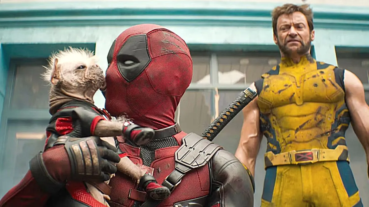 Captura de tela de Ryan Reynolds e Hugh Jackman no próximo filme 'Deadpool & Wolverine'.