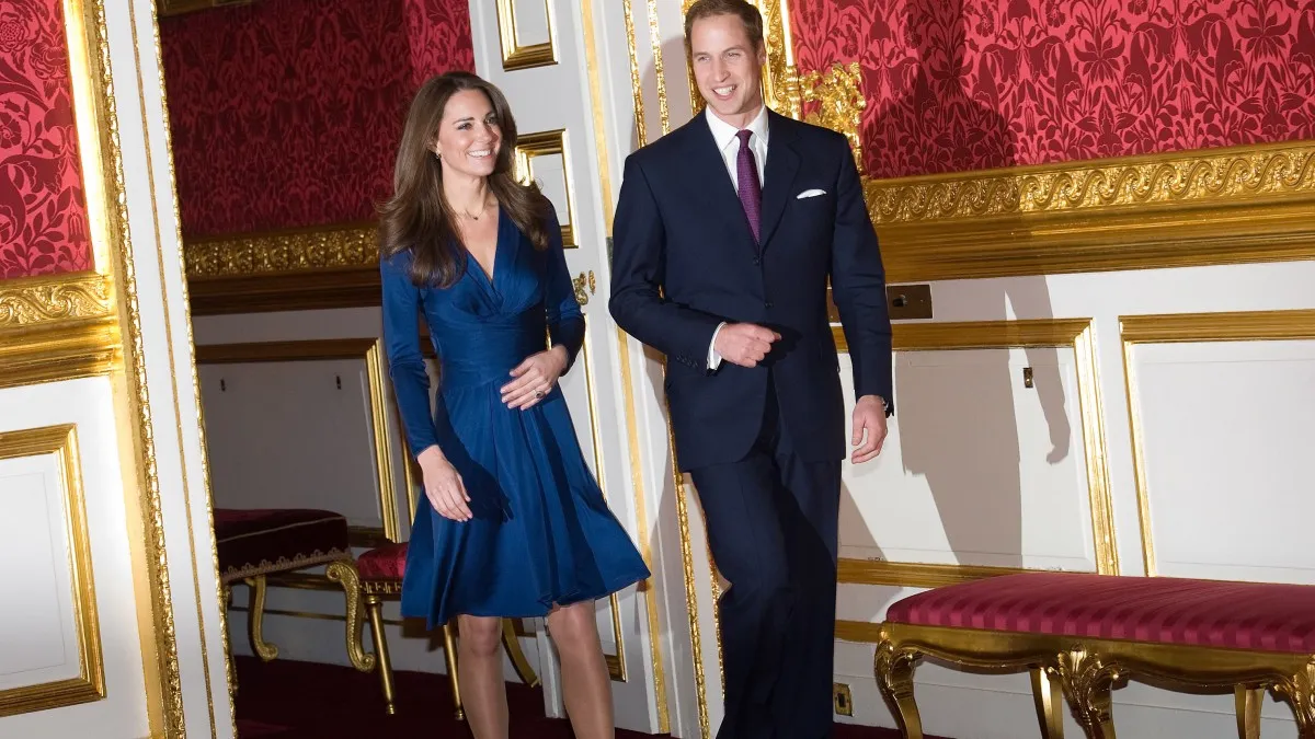 Prince William and Kate Middleton arrive to pose for photographs in the State Apartments of St James Palace on November 16, 2010 in London, England. After much speculation, Clarence House today announced the engagement of Prince William to Kate Middleton. The couple will get married in either the Spring or Summer of next year and continue to live in North Wales while Prince William works as an air sea rescue pilot for the RAF. The couple became engaged during a recent holiday in Kenya having been together for eight years. (Photo by Samir Hussein/WireImage)