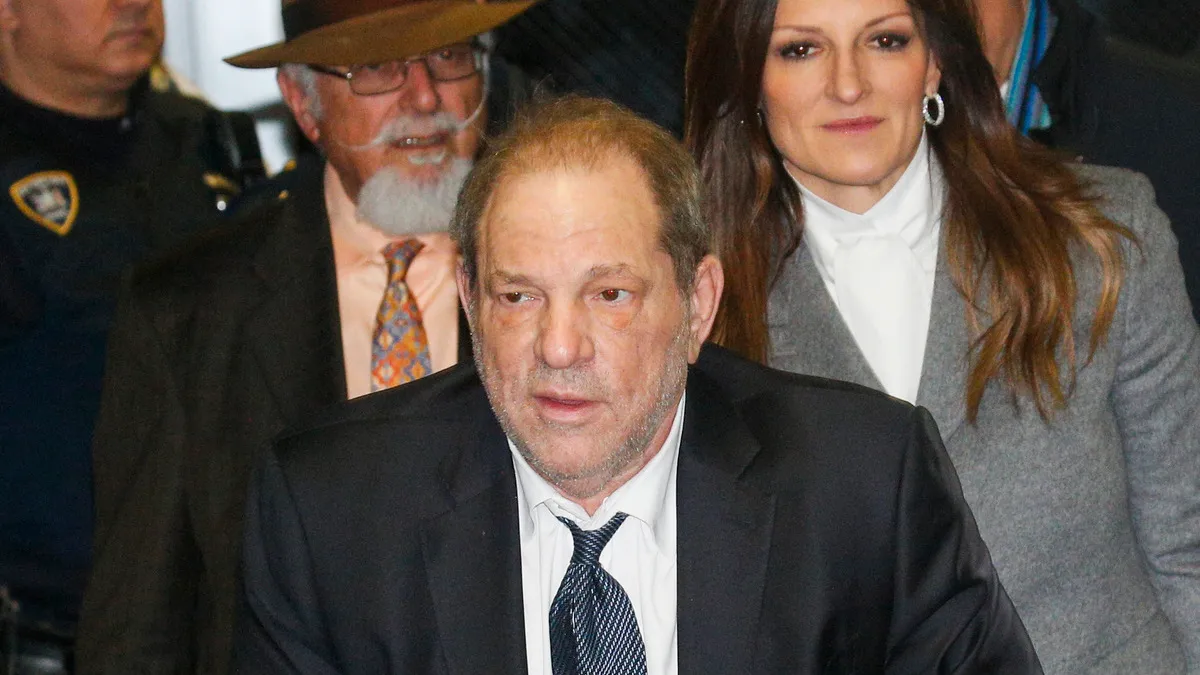 Harvey Weinstein leaves to the court on February 21 2020 in New York City. Weinstein has pleaded not-guilty to five counts of rape and sexual assault. He faces a possible life sentence in prison if convicted.
