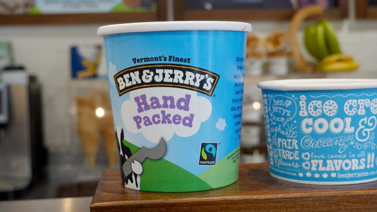 A Ben & Jerry's ice cream container sits on the counter in one of their stores on September 23, 2021 in Miami, Florida. The state of Florida is reported to be ready to restrict purchases of Unilever PLC assets starting in late October after the company's Ben & Jerry's brand halted sales in the Israeli-occupied West Bank. (Photo by Joe Raedle/Getty Images)