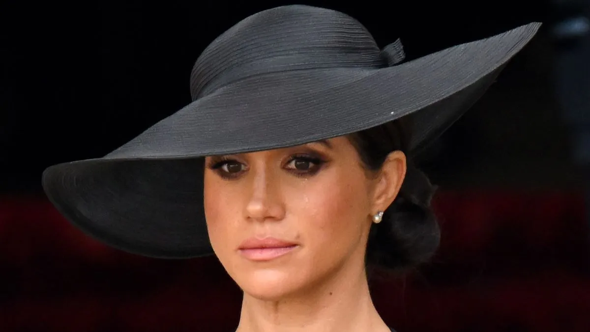 Meghan, Duchess of Sussex during the State Funeral of Queen Elizabeth II at Westminster Abbey on September 19, 2022 in London, England. Elizabeth Alexandra Mary Windsor was born in Bruton Street, Mayfair, London on 21 April 1926. She married Prince Philip in 1947 and ascended the throne of the United Kingdom and Commonwealth on 6 February 1952 after the death of her Father, King George VI. Queen Elizabeth II died at Balmoral Castle in Scotland on September 8, 2022, and is succeeded by her eldest son, King Charles III. (Photo by Karwai Tang/WireImage)