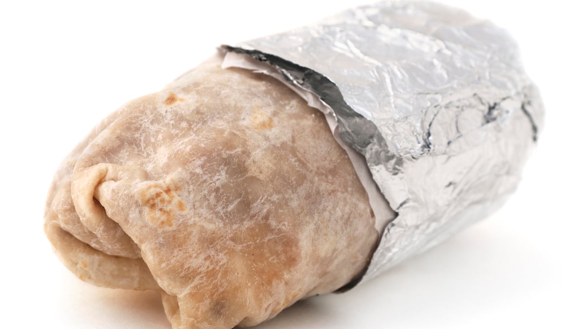 Isolated mexican burrito on a white background.