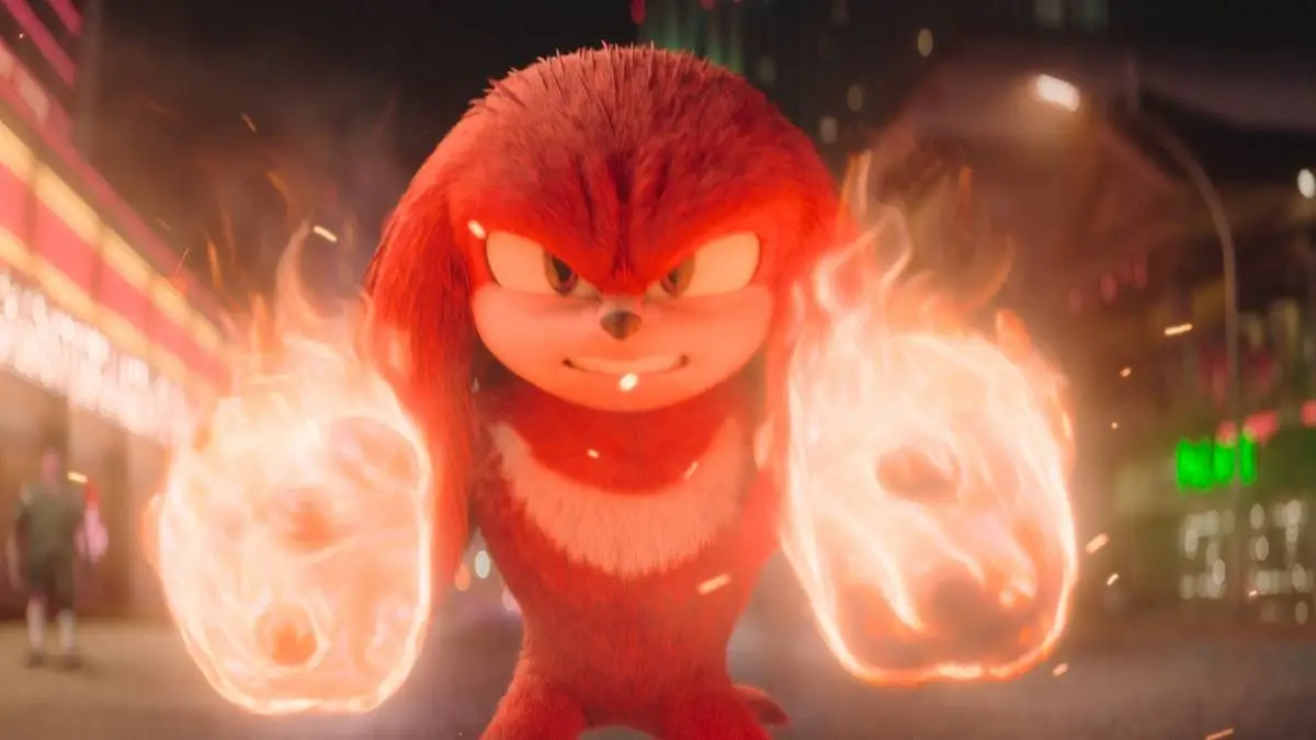 Knuckles using his flaming fists in Paramount+'s Knuckles