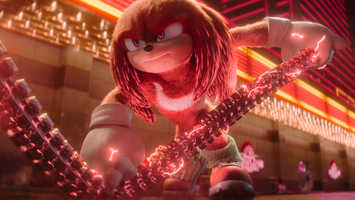 Knuckles fighting a metal tentacle in Paramount+'s Knuckles