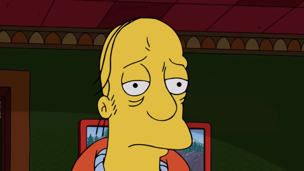 Larry Salrymple looking sad at Moe's tavern in The Simpsons
