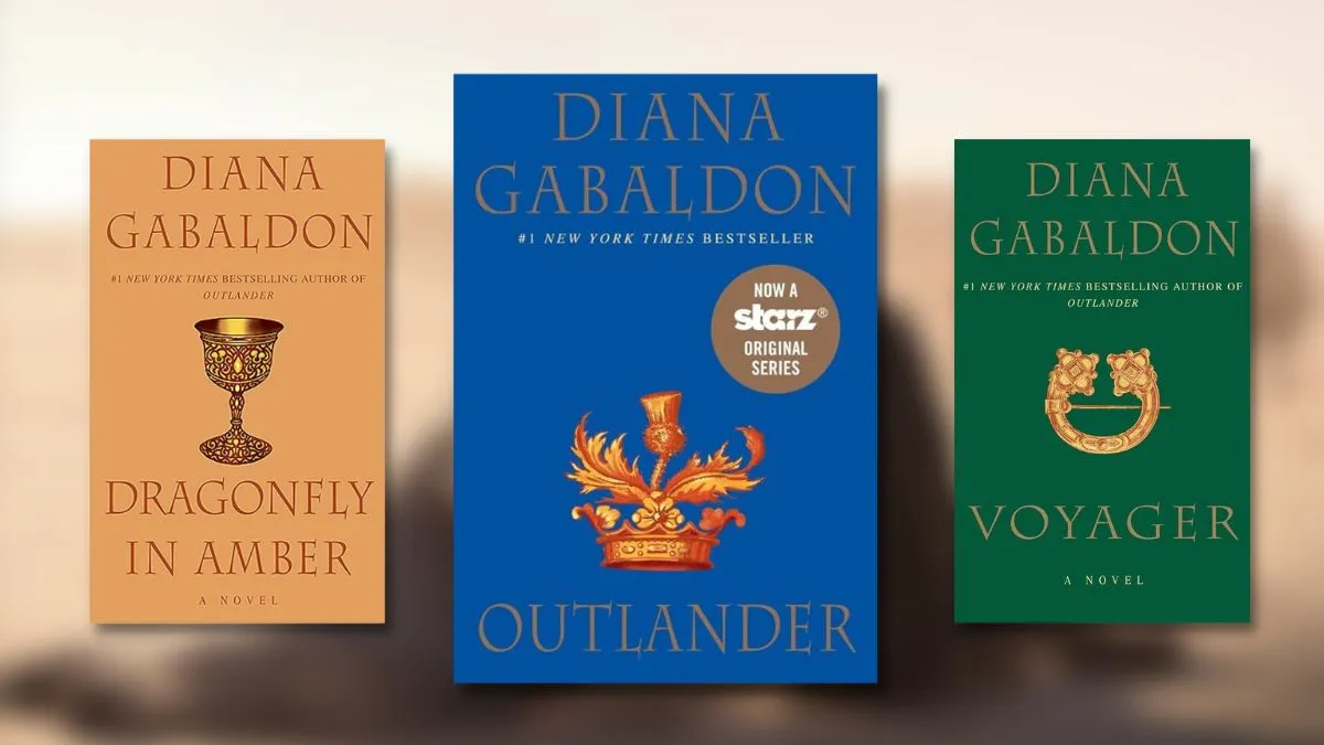 The first three covers of the first Outlander books written by Diana Gabaldon