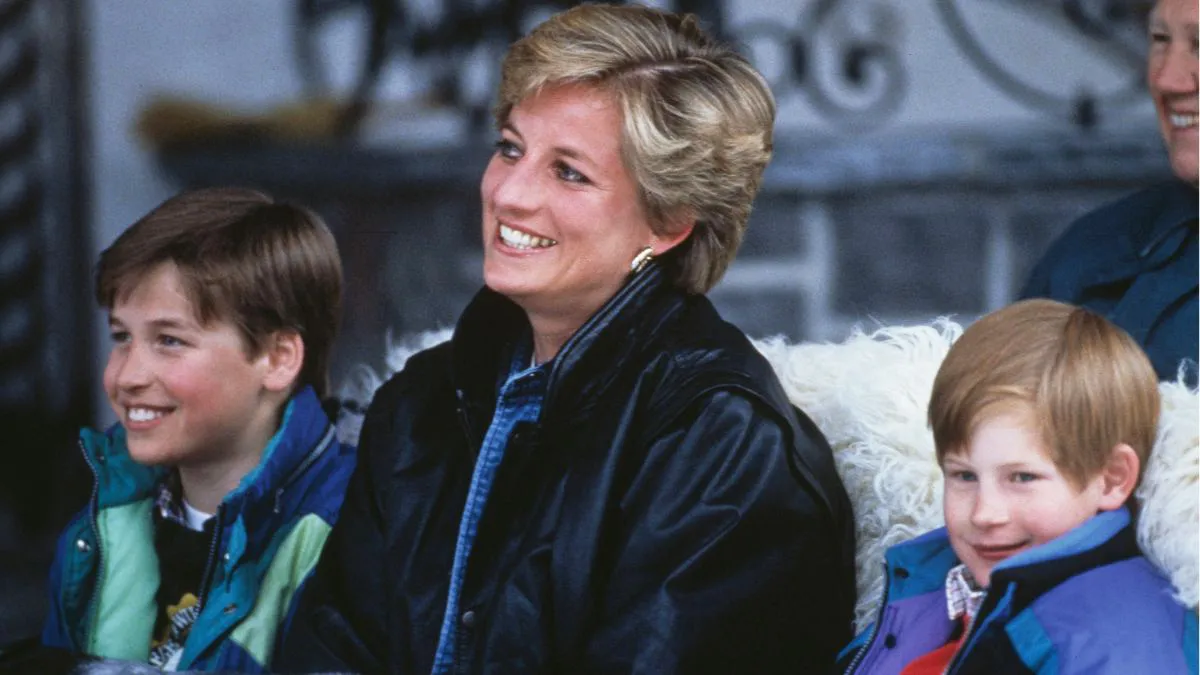 Princess Diana (1961 - 1997) with her sons Prince William (left) and Prince Harry on a skiing holiday in Lech, Austria, 30th March 1993. (Photo by Jayne Fincher/Princess Diana Archive/Getty Images)