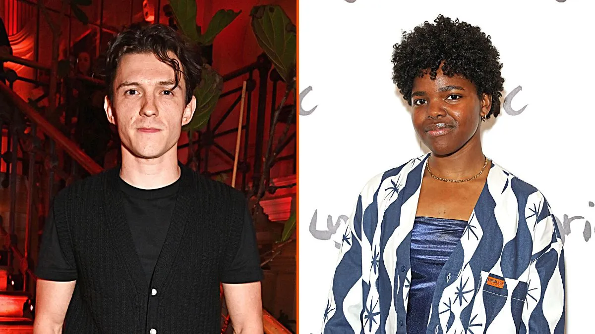 Photo montage of Tom Holland and Francesca Amewudah-Rivers attending different events.